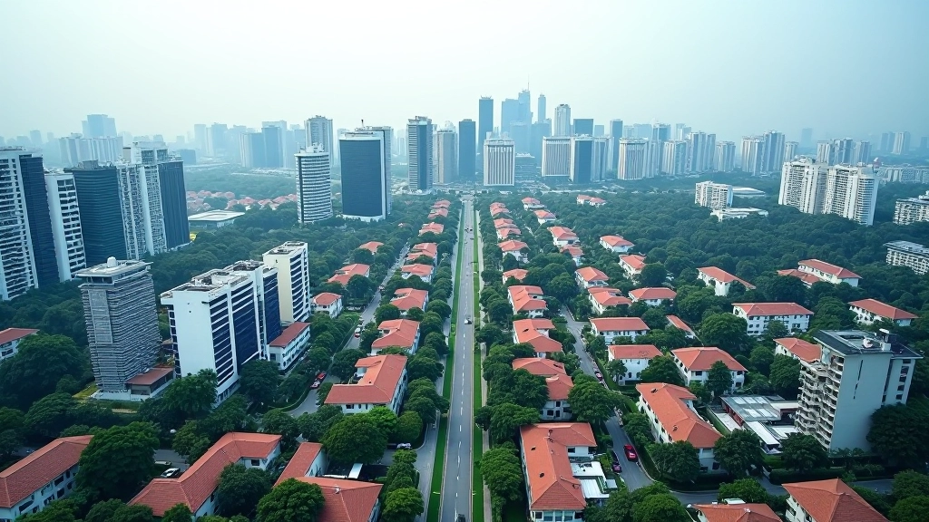 Aerial view comparing bustling east Singapore neighborhoods with quieter west side residential areas