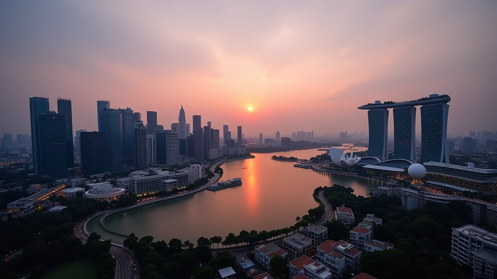 Singapore skyline at sunset showing urban landscape
