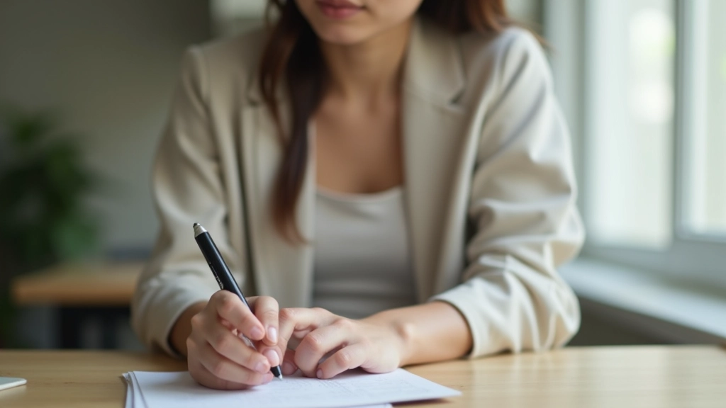 Young professional woman reviewing apartment rental listings and notes on laptop at home office desk